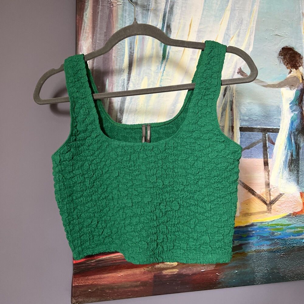 Anthropologie Sz S Textured Tank Top Crop Green EXCELLENT